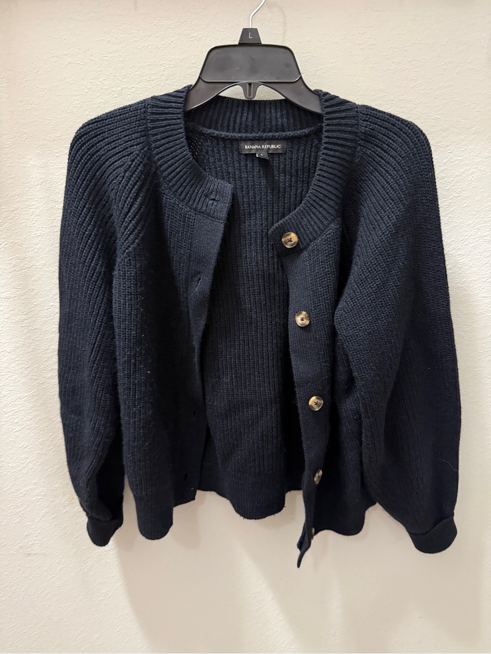 Banana Republic Navy Blue Ribbed Button-Front Cardigan